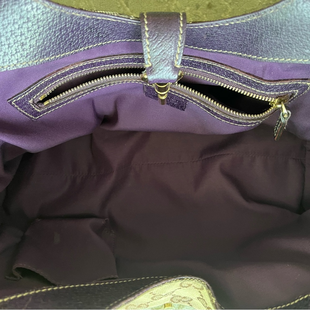 Gucci Brown Monogram Canvas Shoulder Bag with purple Leather Trim - Picture 8 of 11